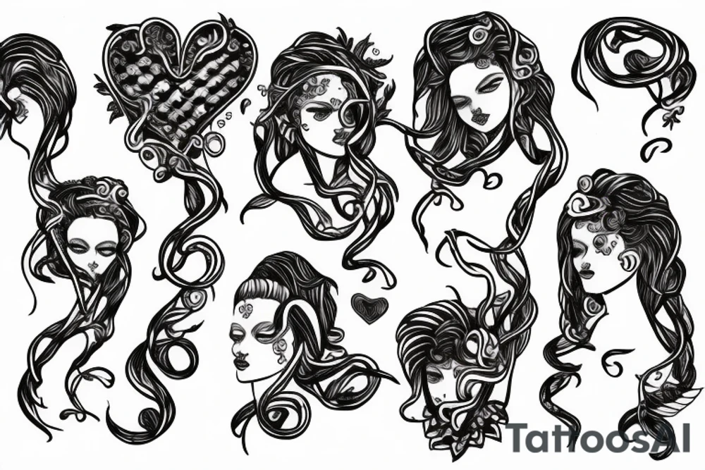 Medusa with hearts tattoo idea
