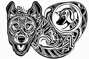 A  side profile of dachshund made entirely of norse symbols with a wolf inside tattoo idea