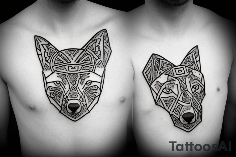 A  side profile of dachshund made entirely of norse symbols with a wolf inside tattoo idea