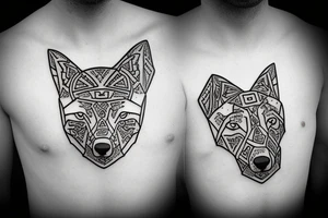 A  side profile of dachshund made entirely of norse symbols with a wolf inside tattoo idea
