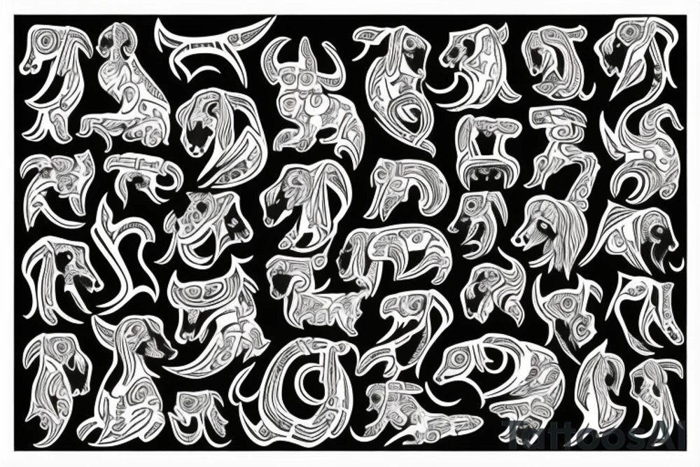 A  side profile of dachshund made entirely of norse symbols tattoo idea