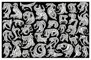 A  side profile of dachshund made entirely of norse symbols tattoo idea
