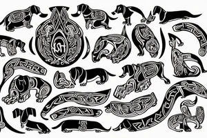 A  side profile of dachshund made entirely of norse symbols tattoo idea