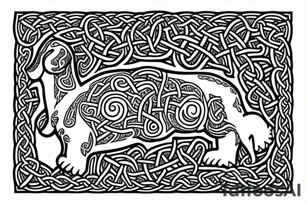 A  side profile of dachshund made entirely of celtic art tattoo idea