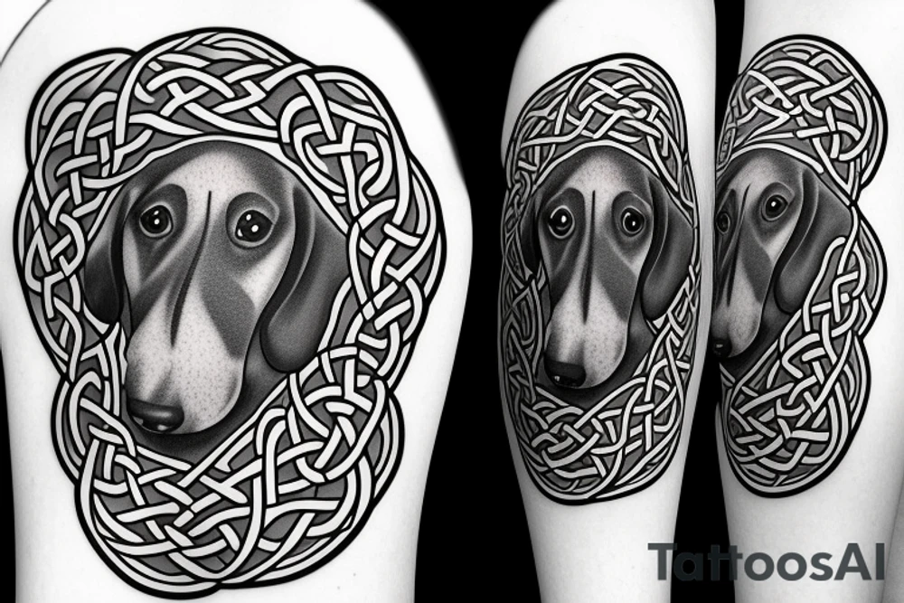A side profile of dachshund celtic art style tattoo idea