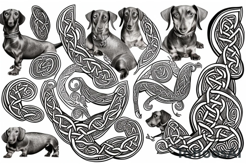 dachshund side on in celtic art style tattoo idea