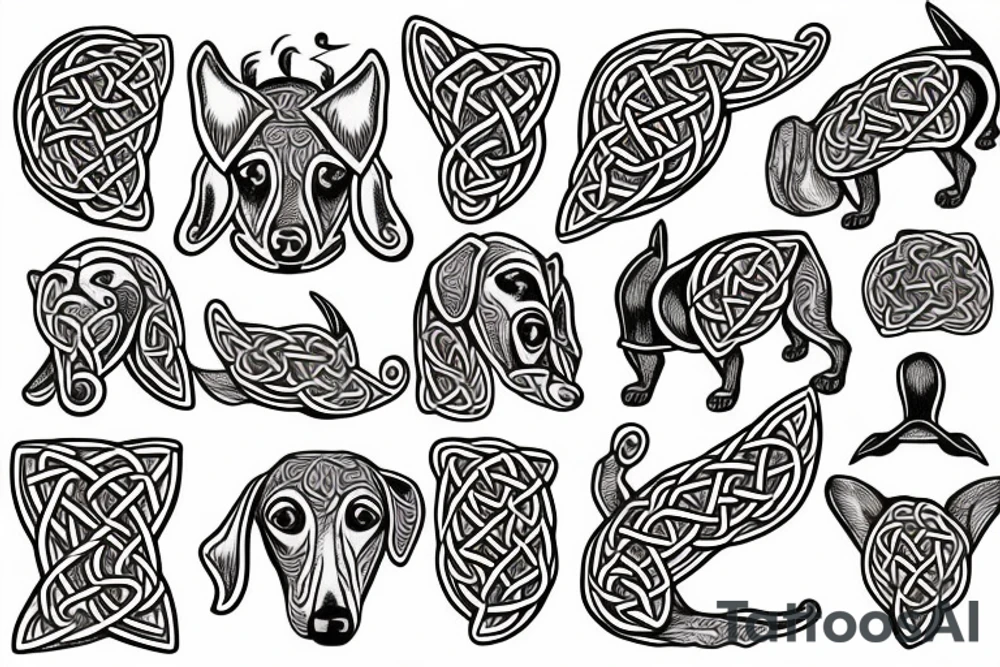 dachshund side on in celtic art style tattoo idea