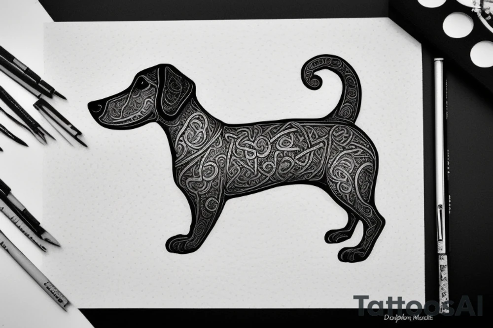 dachshund side on in celtic art style tattoo idea