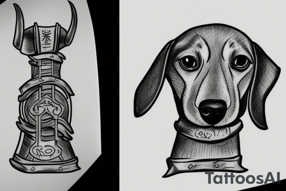 Dachshund holding thors hammer tattoo idea