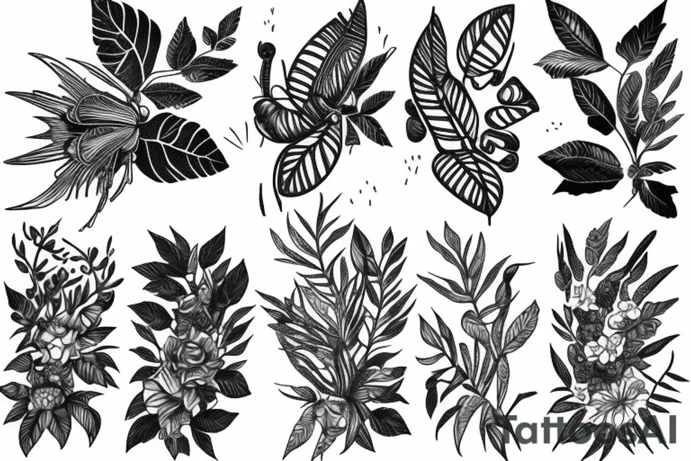 Insects, beetle sleeve foliage tattoo idea