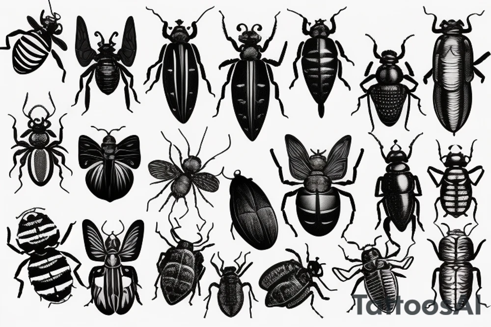 Insects, beetle sleeve foliage tattoo idea