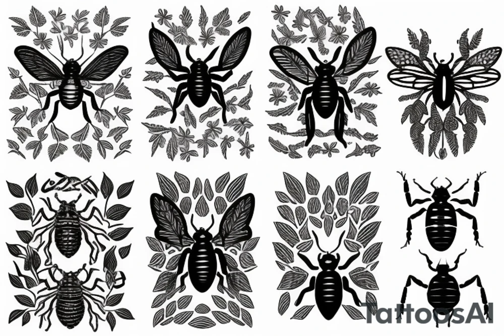 Insects, beetle sleeve foliage tattoo idea