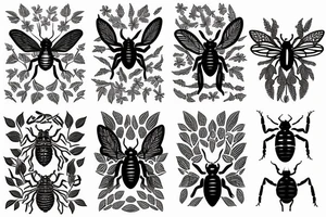 Insects, beetle sleeve foliage tattoo idea