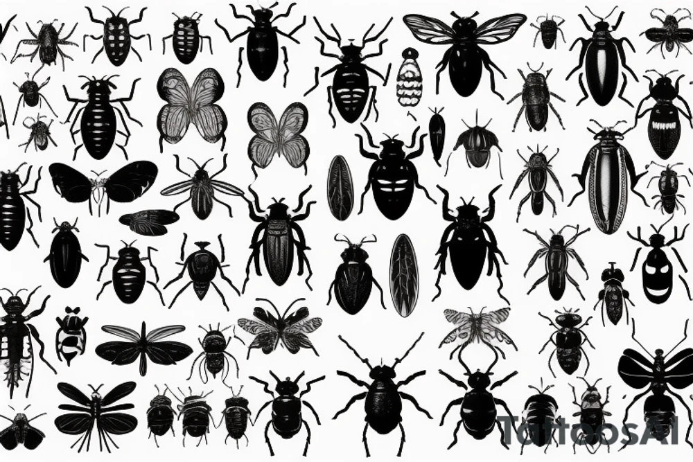 Insects, beetle sleeve foliage tattoo idea