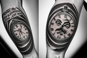 Old school pocket watch with Jesus face and quote saying “On Gods timing” tattoo idea