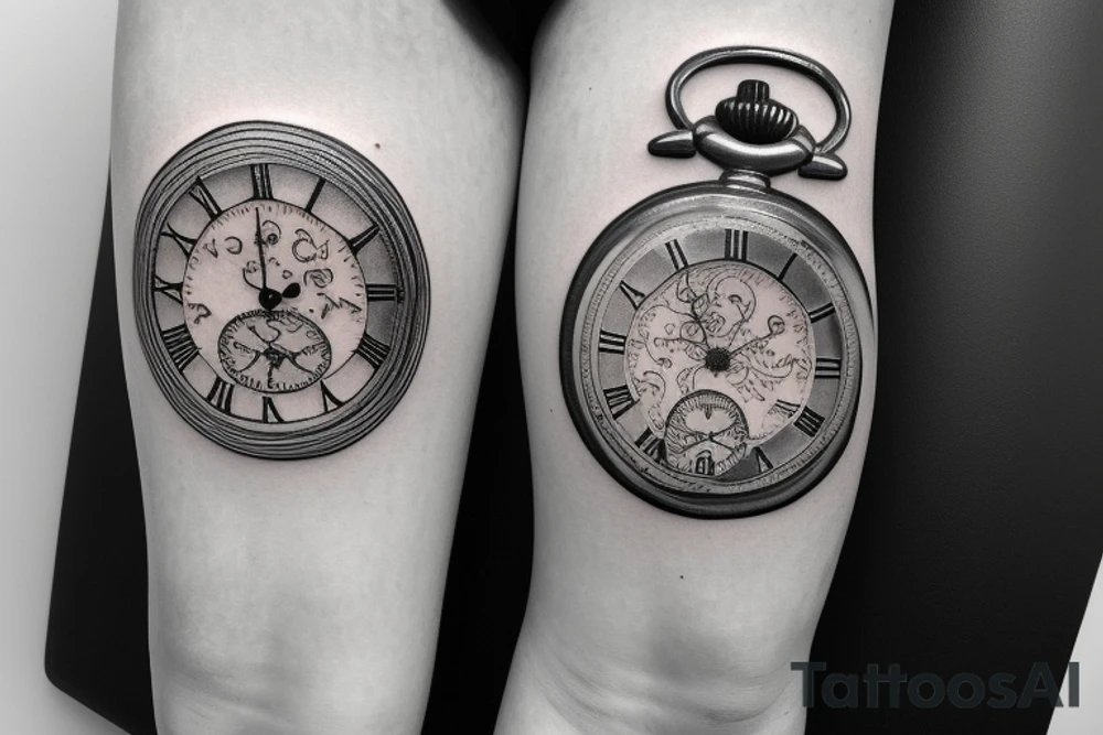 Old school pocket watch with Jesus face and quote saying “On Gods timing” tattoo idea