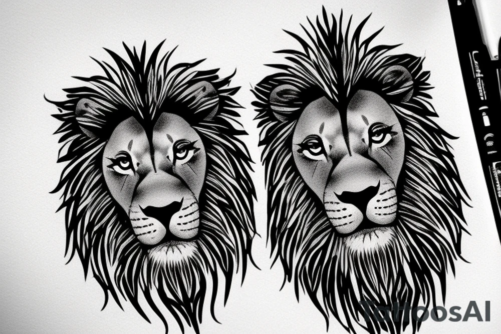 a Lion face that seems a little sad,
 in his left eye need to be the number 20
and the right eye need to be the number 17 tattoo idea