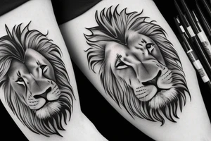 a Lion face that seems a little sad,
 in his left eye need to be the number 20
and the right eye need to be the number 17 tattoo idea