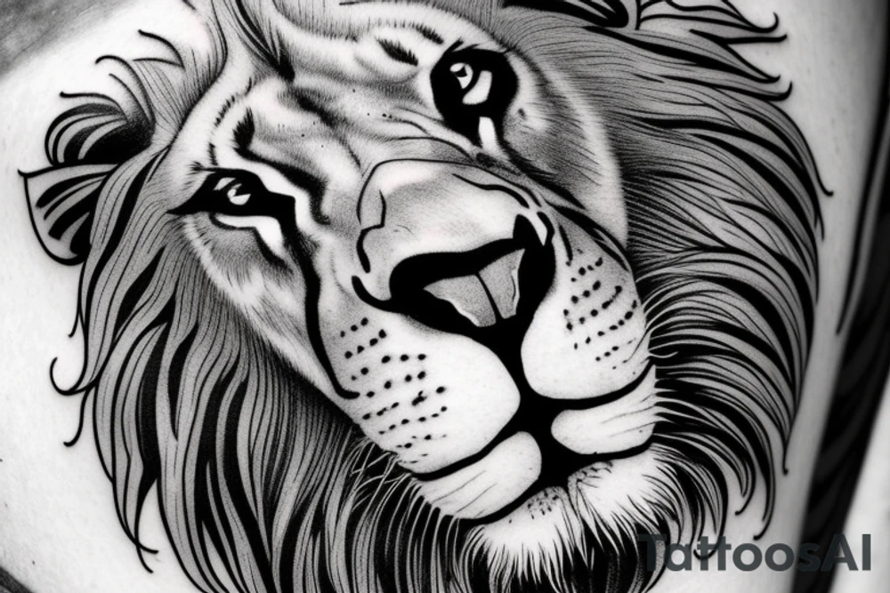 a Lion face that seems a little sad,
 in his left eye need to be the number 20
and the right eye need to be the number 17 tattoo idea