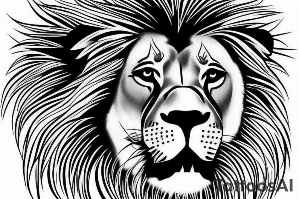 a Lion face that seems a little sad,
 in his left eye need to be the number 20
and the right eye need to be the number 17 tattoo idea
