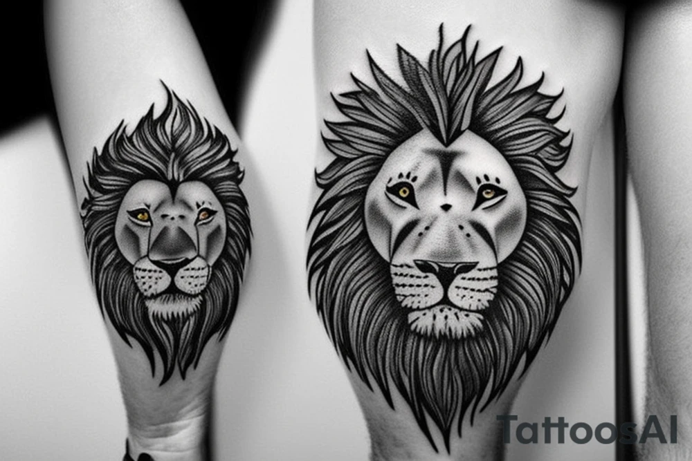 a Lion face that seems a little sad,
 in his left eye need to be the number 20
and the right eye need to be the number 17 tattoo idea