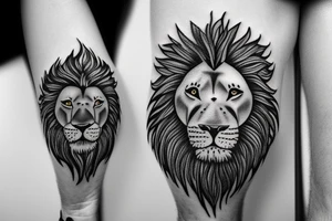 a Lion face that seems a little sad,
 in his left eye need to be the number 20
and the right eye need to be the number 17 tattoo idea