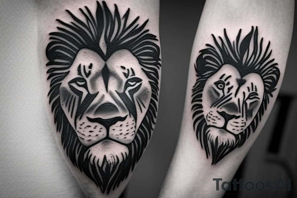 a Lion face that seems a little sad,
 in his left eye need to be the number 20
and the right eye need to be the number 17 tattoo idea