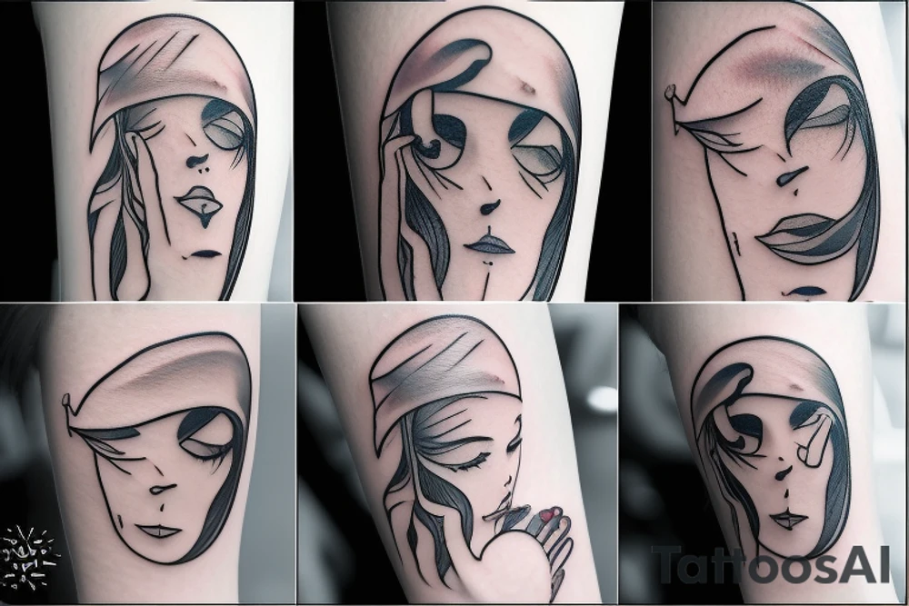 a sad person with tears tattoo idea