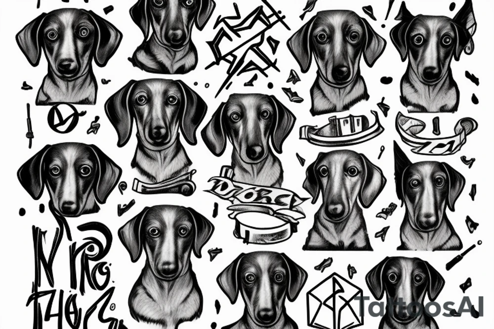 Dachshund holding Mjölnir tattoo idea