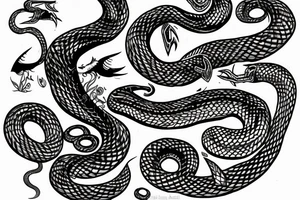 Serpent allongé en vertical, passant à travers une demi lune tattoo idea