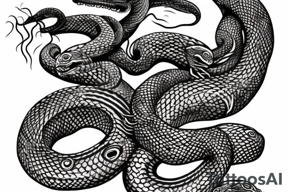 Serpent allongé en vertical, passant à travers une demi lune tattoo idea
