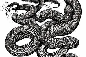 Serpent allongé en vertical, passant à travers une demi lune tattoo idea