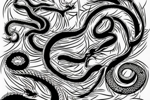 Serpent allongé en vertical, passant à travers une demi lune tattoo idea