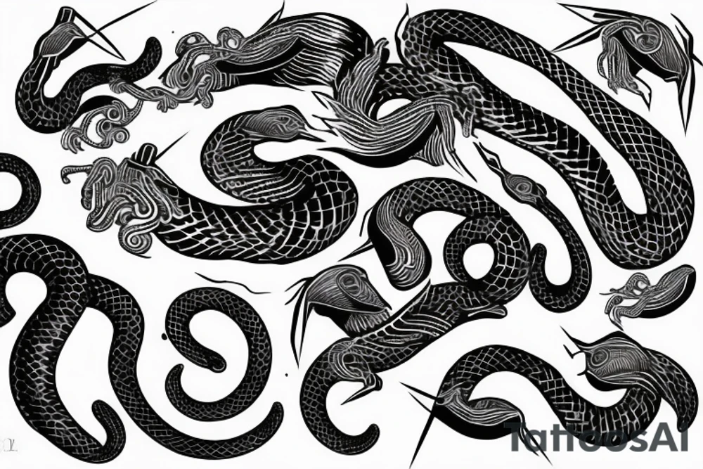 Serpent en vertical, passant à travers une demi lune tattoo idea