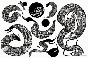 Serpent en vertical, passant à travers une demi lune tattoo idea