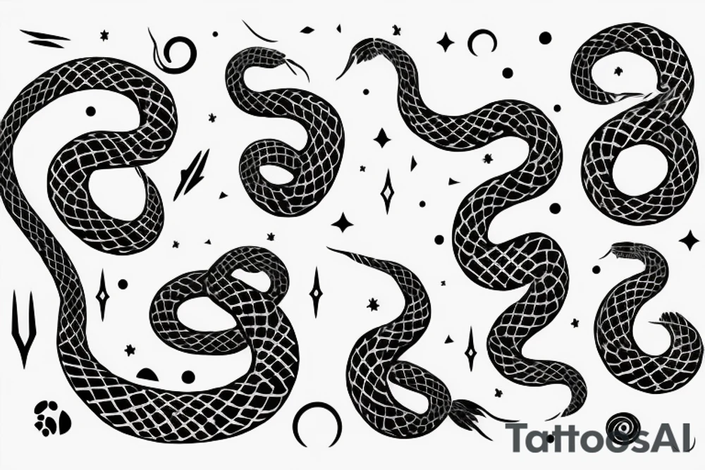 Serpent en vertical, passant à travers une demi lune tattoo idea