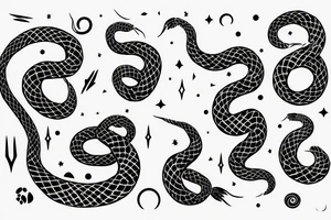 Serpent en vertical, passant à travers une demi lune tattoo idea