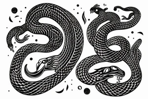 Serpent en vertical, passant à travers une demi lune tattoo idea