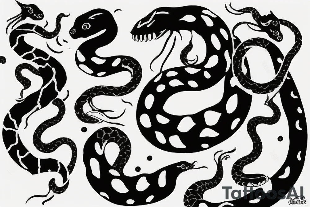 Serpent en vertical, passant à travers la lune tattoo idea