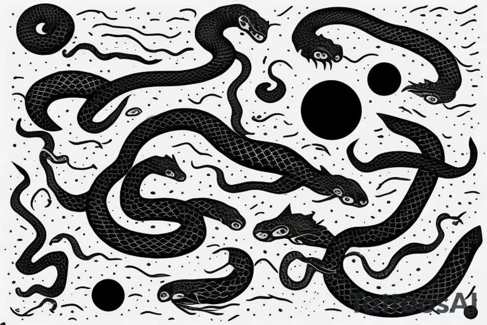 Serpent en vertical, passant à travers la lune tattoo idea