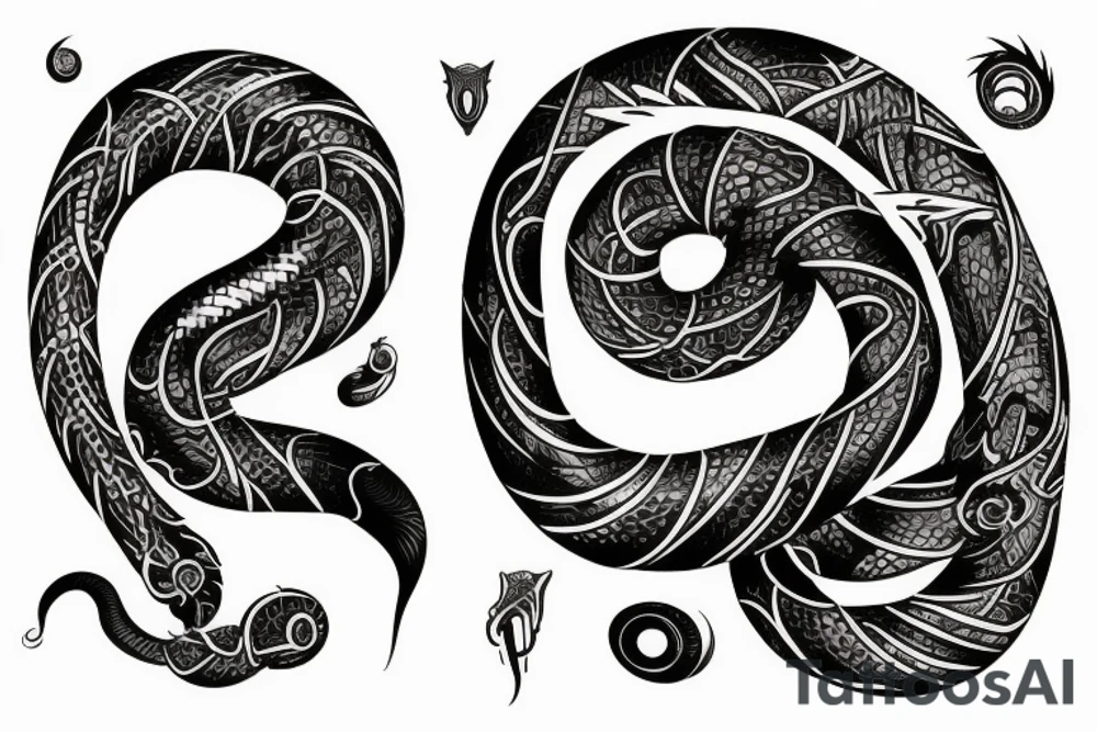 Serpent en vertical, passant à travers la lune tattoo idea