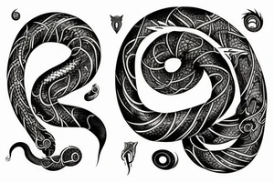 Serpent en vertical, passant à travers la lune tattoo idea