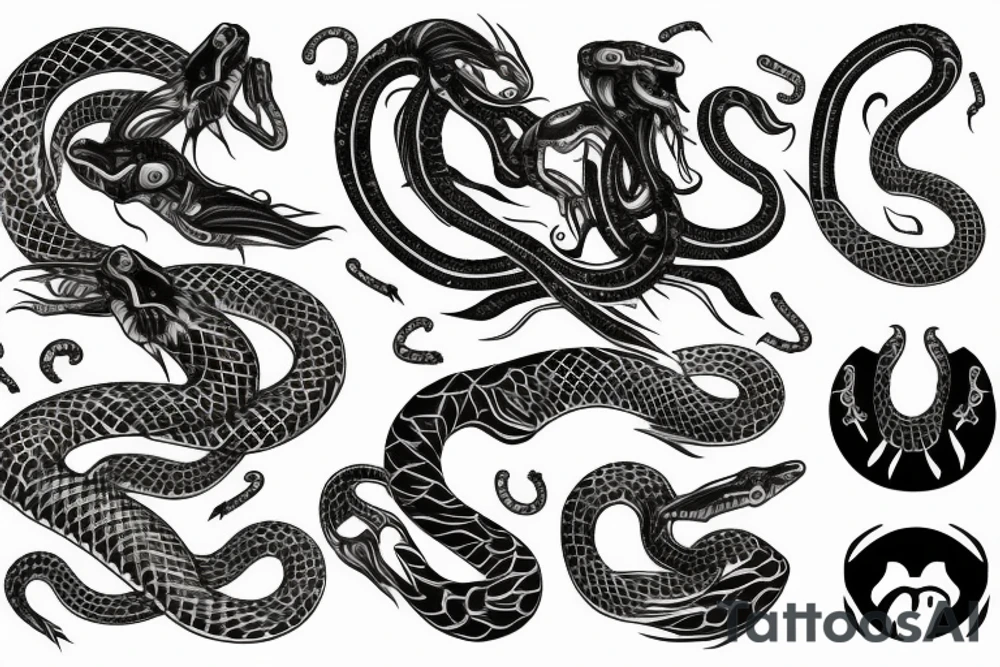 Serpent en vertical, passant à travers la lune tattoo idea