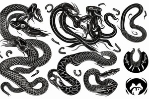 Serpent en vertical, passant à travers la lune tattoo idea