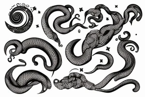 Snake with flowers and moon tattoo idea