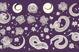 Snake with flowers and moon tattoo idea