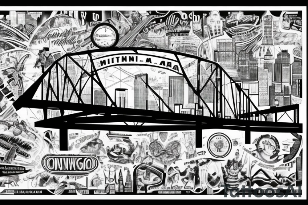 Mural of Atlanta connecting to a mural of Chicago through a bridge tattoo idea