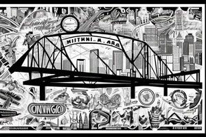Mural of Atlanta connecting to a mural of Chicago through a bridge tattoo idea