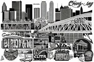 Mural of Atlanta connecting to a mural of Chicago through a bridge tattoo idea