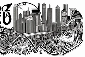 Mural of Atlanta connecting to a mural of Chicago through a bridge tattoo idea